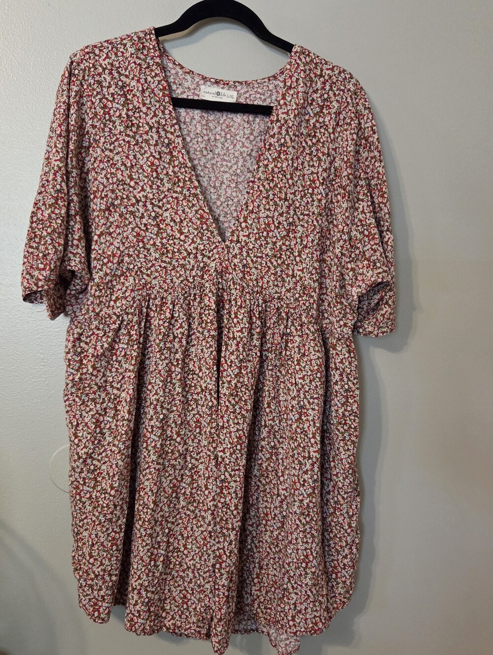 Natural Life Women's Stella Mini Oversized Floral Red Babydoll Dress Pocket L/XL - Picture 3 of 9